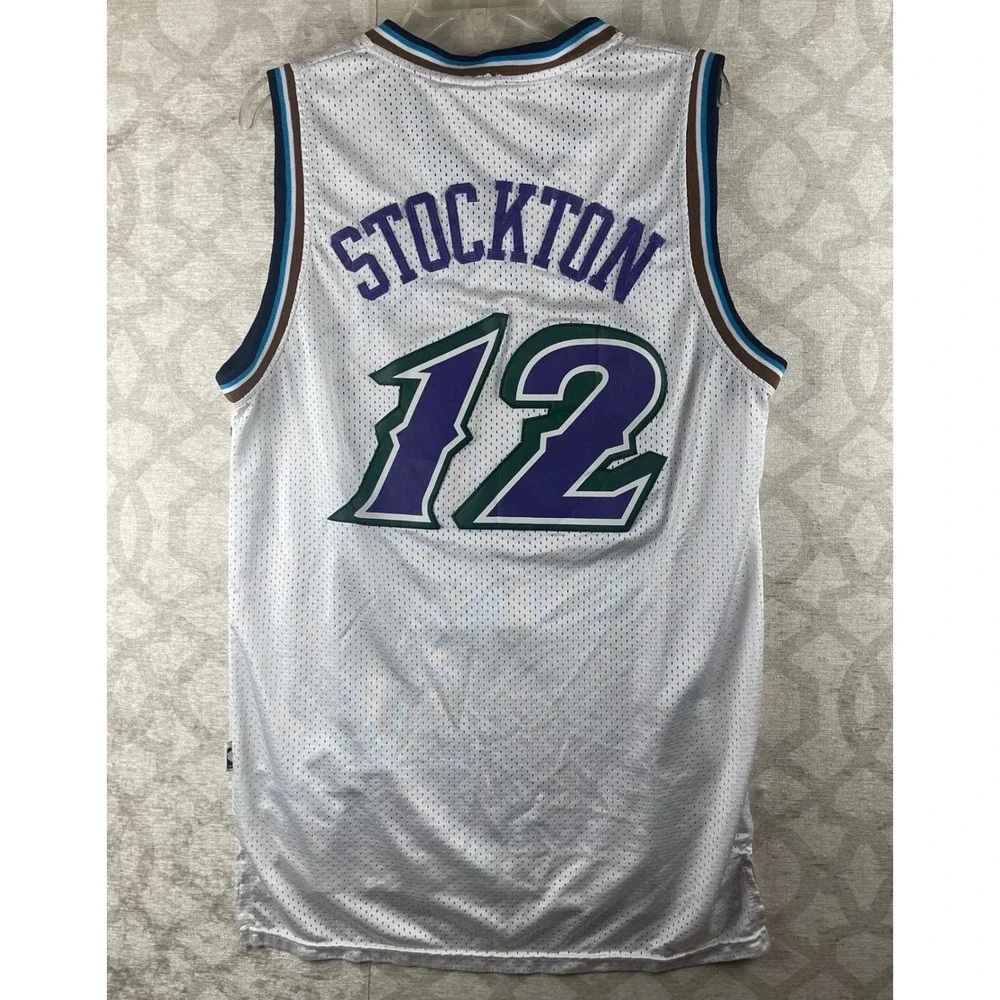 Adidas Utah Jazz John Stockton Men L White Hardwood Classics Basketball Jersey